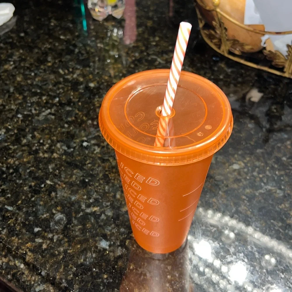 Starbucks 2019 Orange 24oz Reusable Cold Cup Tumbler Lid & Straw